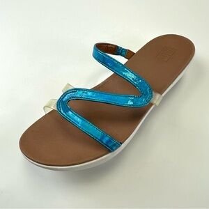 Fitflop Women's Metallic Teal Blue and Brown Wave Strap Sandal